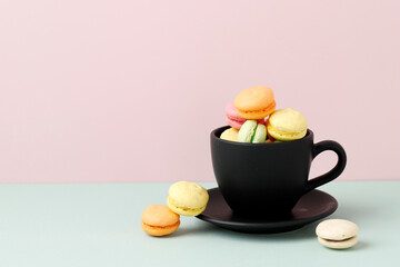Mini Macaroon on Black Cup, Copy Space