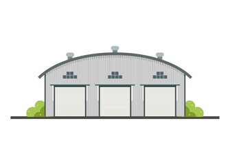 Warehouse building with metal wall and curvy roof. Simple flat illustration.