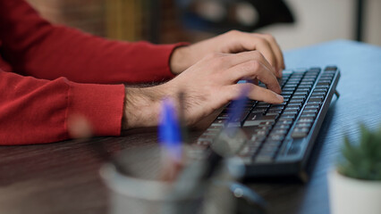 Office worker using business sales charts on computer to create e commerce analysis for financial development. Company employee planning marketing strategy graphs on internet. Close up.