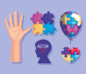 five autism day icons