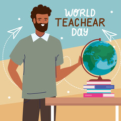 Naklejka premium teacher day lettering card