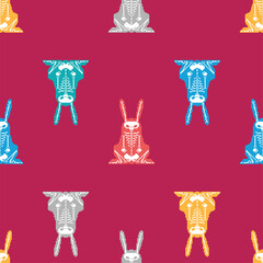Skeleton Rabbit pixel art pattern seamless. 8 bit Skull hare background. pixelated Vector texture