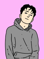 cute man cartoon on pink background