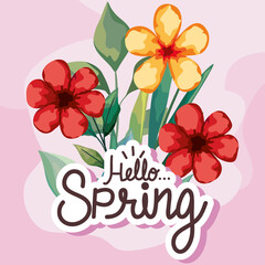 hello spring lettering postcard