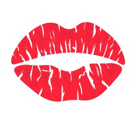 Red kiss mark isolated on white background. Girl lips print