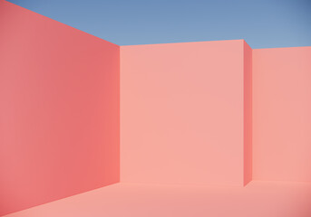 pink room without roof. modern concept interior design. 3d rendering illustration background