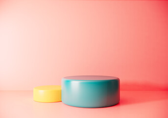 interior design of peachroom with green and yellow podium. 3d rendering