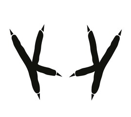 Owl footprint in black color. Wild bird paw trail