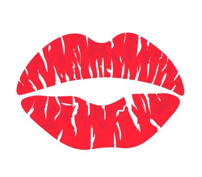 Red kiss mark isolated on white background. Girl lips print