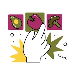 Fast-food or healthy food icons. Choosing the Right Nutrition. Vegetables vs burger and sugar water. Refusal of sweet and junk food. Flat style in vector illustration. Isolated element.