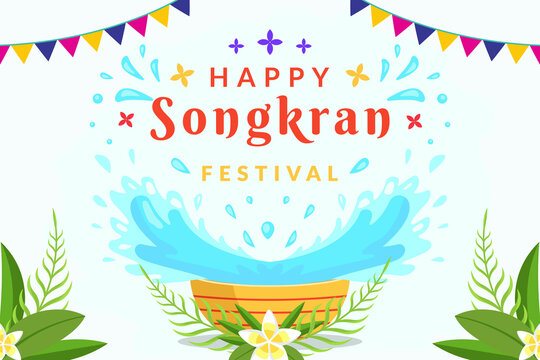 Songkran festival horizontal banner background illustration in flat style