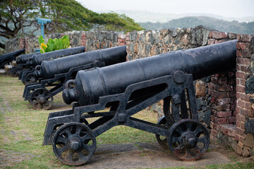 Fort King George Scarborough Tobago  cannons black stone wall  historic