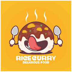 Rice curry cartoon. vector illustration, soup dish, asian cuisine