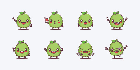 Obraz premium Durian cartoon. vector illustration of fruit. with different faces and expressions