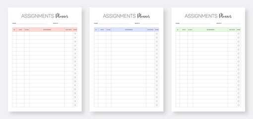 Assignment Planner Template Set