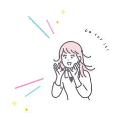 応援をする若い女性のイメージイラスト