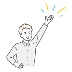 高いところを指す若い男性のイメージイラスト