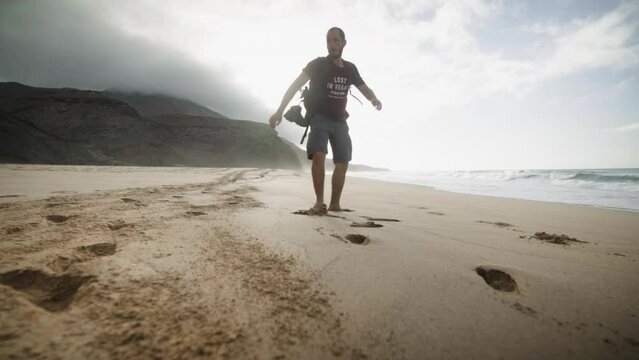 Flipping kick jump enjoying at Fuerteventura Island Spain