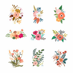 Set of watercolor flower vector illustration for greeting card or invitation design