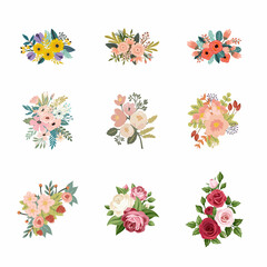 Set of watercolor flower vector illustration for greeting card or invitation design