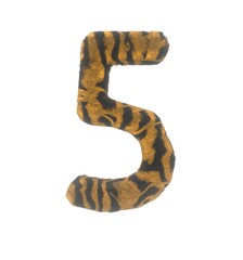 Furry Tiger Themed Font With White Background Number 5
