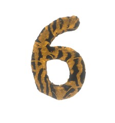 Furry Tiger Themed Font With White Background Number 6