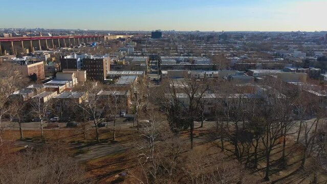 Drone Shot of Astoria Park Descending to 23rd Road at Street Level