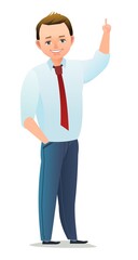 Pretty boy student. Cheerful guy. Standing pose. Cartoon flat design in comic style. Single character. Illustration isolated on white background. Vector