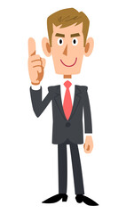 人差し指を立て提案する若いビジネスマンの全身
