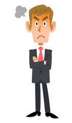 腕組みして怒る若いビジネスマンの全身
