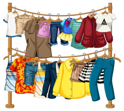 Many clothes hanging on the clothesline