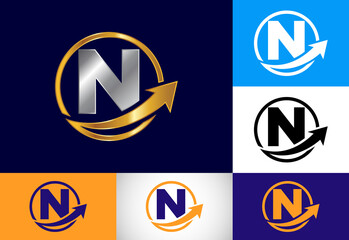 Initial N monogram alphabet symbol design incorporated with the arrow. Financial or success logo concept. Font emblem. Logo for business and company identity