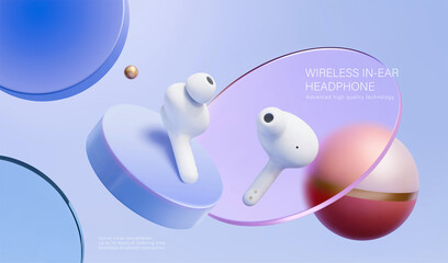 Wireless in ear headphones ad - obrazy, fototapety, plakaty