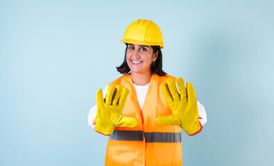 Hispanic woman Professional engineering and worker with helmet in Mexico Latin America	
