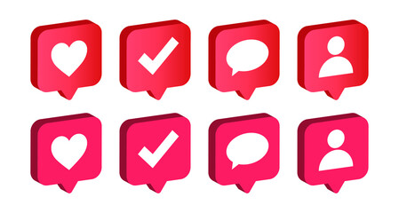 3D social media love, like, comment, approve, user icon design inside speech bubble. Digital online communication notification symbol. right perspective view display.  - obrazy, fototapety, plakaty