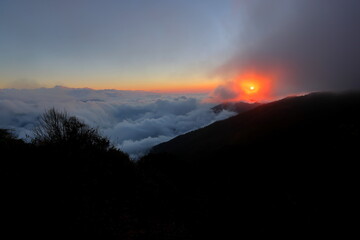 Beautiful view of sea cloud and mountain landscape at Hehuanshan National Forest Recreation Area in Nantou Taiwan,