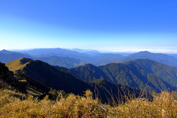 Beautiful view of mountain landscape at Hehuanshan National Forest Recreation Area in Nantou Taiwan,