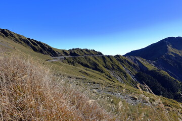 Beautiful view of mountain landscape at Hehuanshan National Forest Recreation Area in Nantou Taiwan,