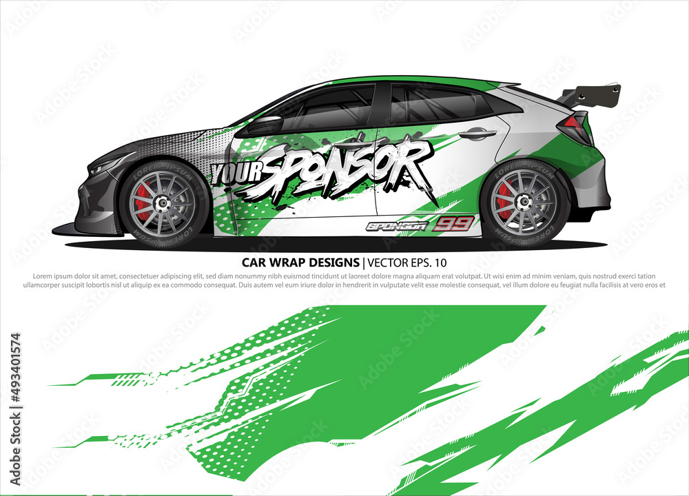 Wall mural race car wrap design vector for vehicle vinyl sticker and automotive decal livery