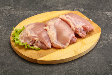 Raw chicken boneless and skinless leg