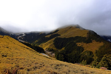 Beautiful view of mountain landscape at Hehuanshan National Forest Recreation Area in Nantou Taiwan,