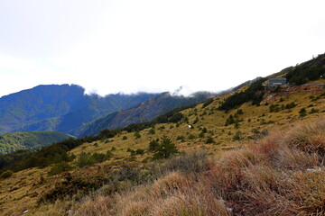 Beautiful view of mountain landscape at Hehuanshan National Forest Recreation Area in Nantou Taiwan,