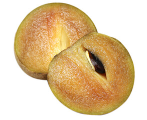 Slice of Sapodilla fruit isolated on white background
