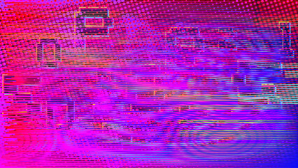Glitch distorted geometric background . Modern art design . Noise destroyed glitched poster . Trendy defect error background with speed lines . Glitched artwork  .Hologram effect .vector 