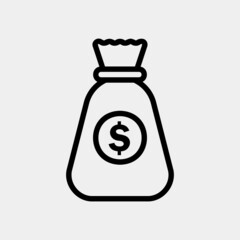 Money bag icon in line style about currency, use for website mobile app presentation