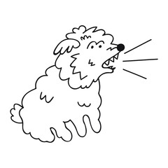 Dog loud barking. Vector outline illustration on white background.