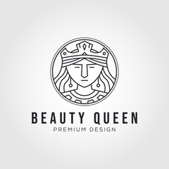 beauty queen face logo design, vector line art style