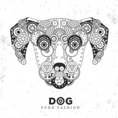 Dog face silhouette with gears. Punk style. Vector illustration