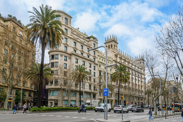 An outstanding example of late Modernism building facade in Barcelona, Spain. 