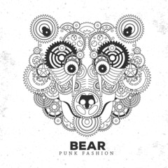 Bear face silhouette with gears. Punk style. Vector illustration